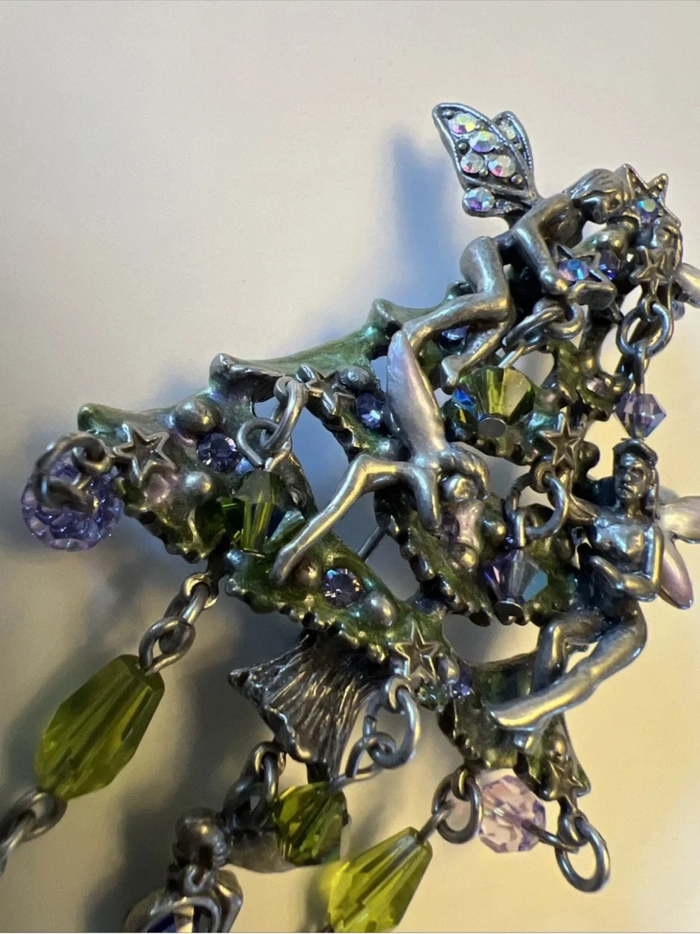 KIRKS FOLLY TREE FAIRIES CHRISTMAS PIN RUSTIC SILVER vintage
